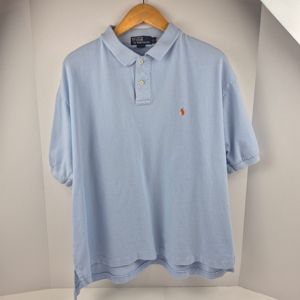 Polo Ralph Lauren Mens XL Light Blue Piqué Polo Shirt Red Pony Logo Classic Golf